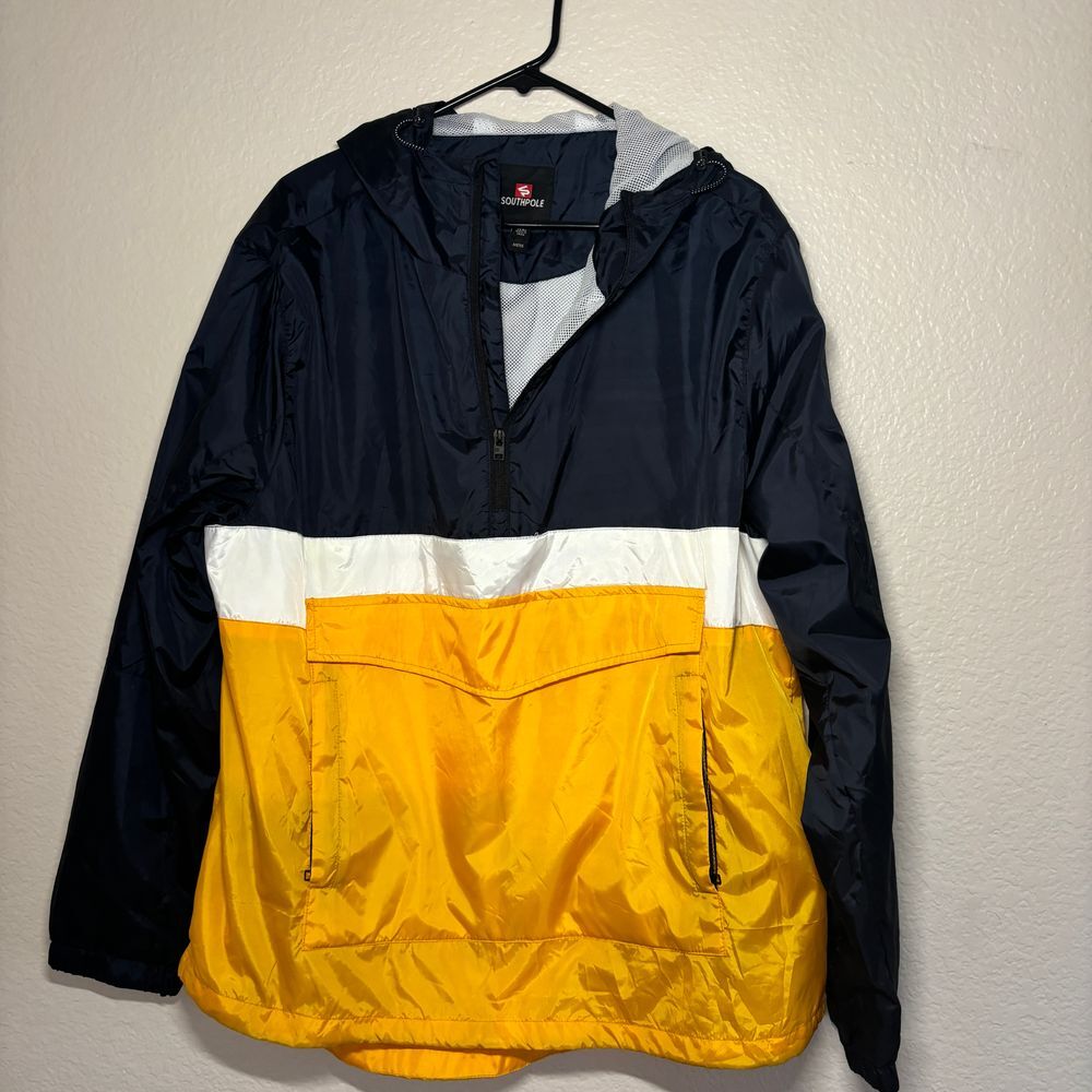 VTG Southpole Hooded Windbreaker - Size XL - Blue White Yellow